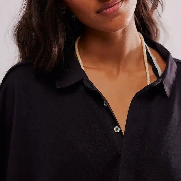 Free People Olivia Sweatshirt Top Collared Oversized Cotton Slouchy S 274371